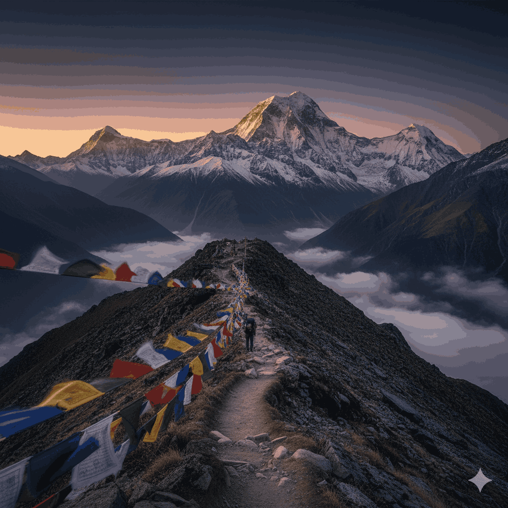 Manaslu trek in Nepal showing Mount Manaslu and remote Himalayan trail