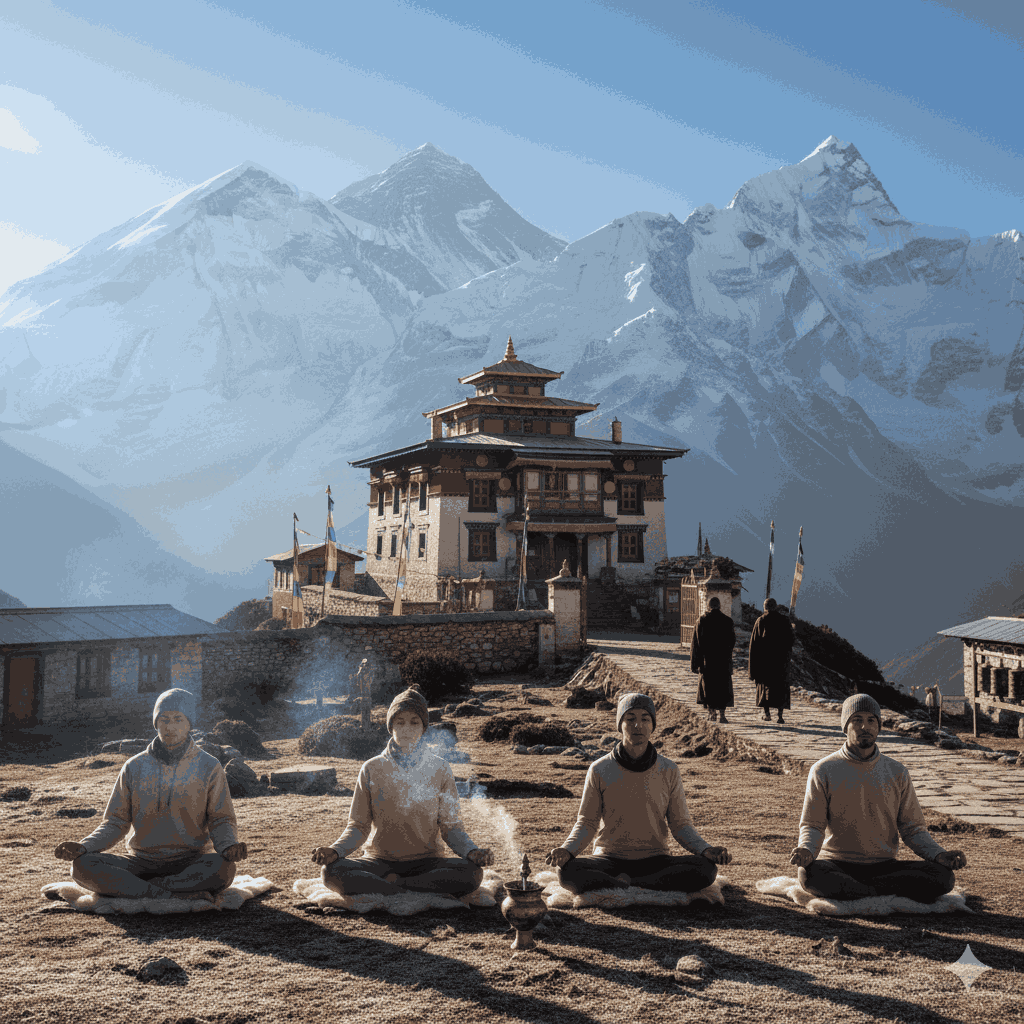 everest yoga trek in nepal with meditation near Tengboche Monastery