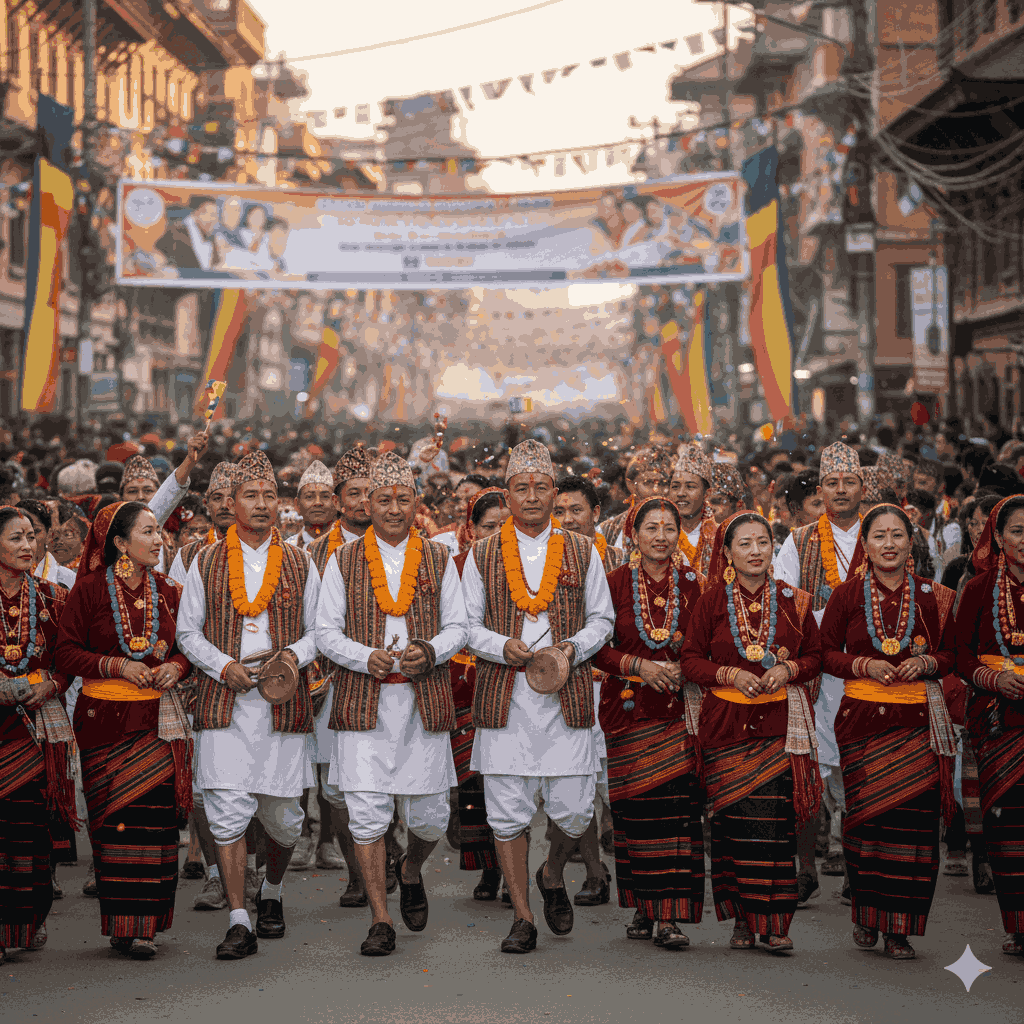 Sonam Losar Festival Traditional dress and festival procession in Kathmandu with community celebration.