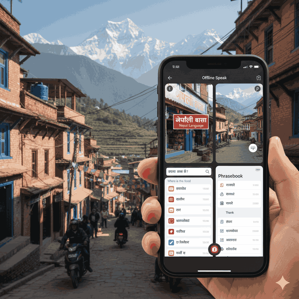 Best offline translation apps for Nepali language — smartphone interface with translation features in Nepal