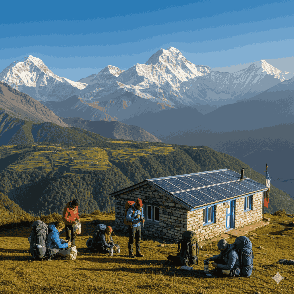 Scenic Himalayas showcasing Eco tourism Nepal with eco-friendly lodges and responsible trekkers
