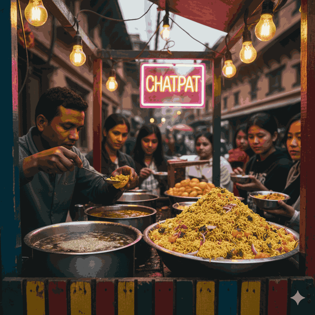 Street vendor serving Pani Puri and Chatpate in Nepal