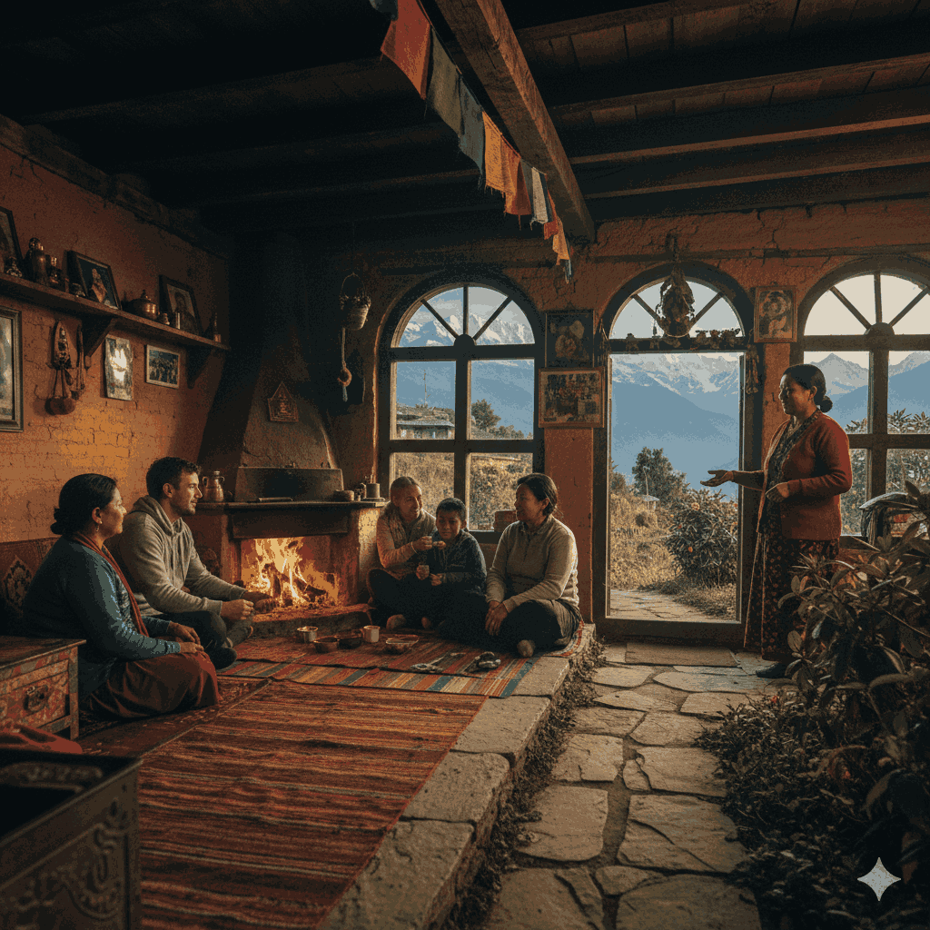 Family at a top rated homestay in Nepal offering authentic mountain hospitality