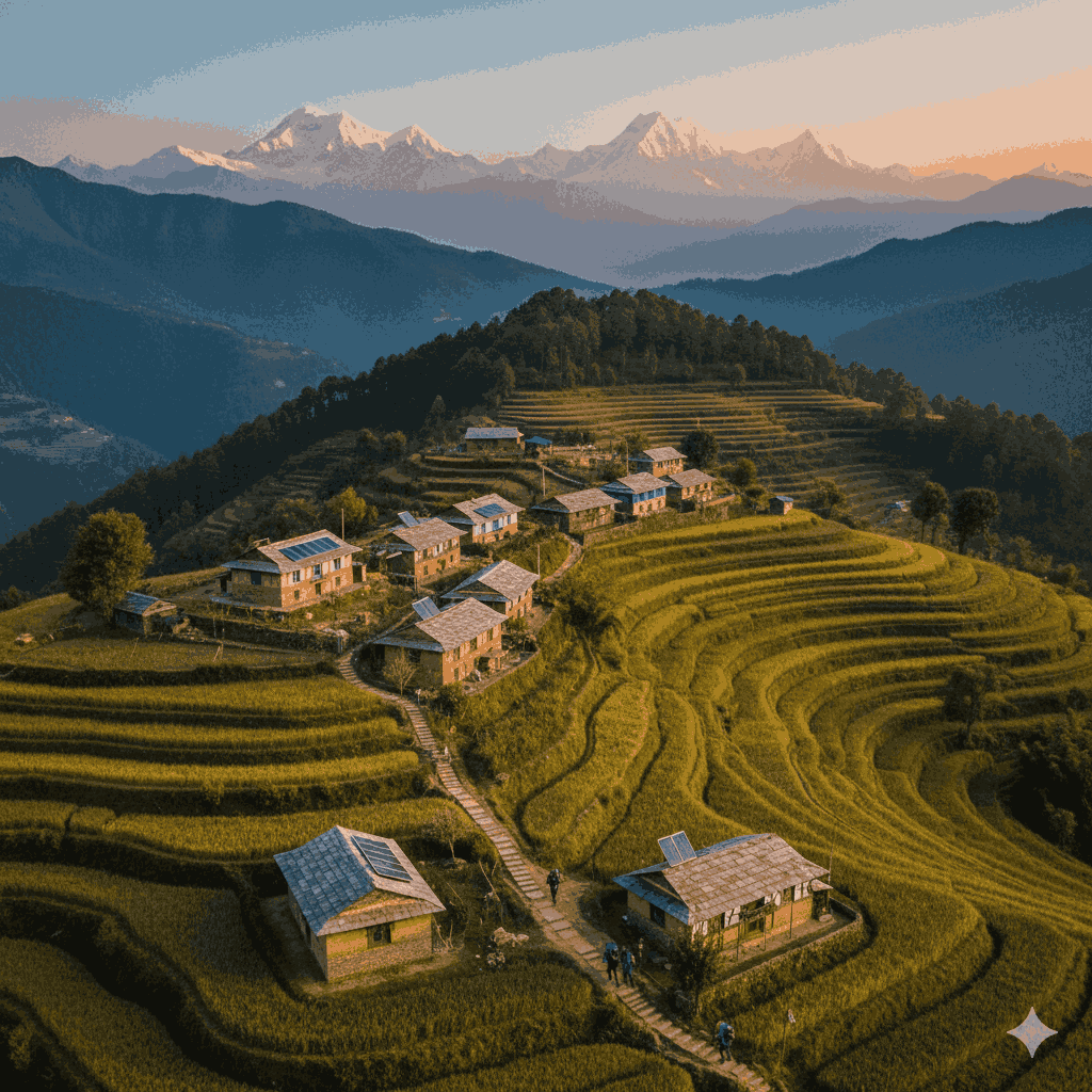 Sustainable village landscape experienced during Homestay Trek in Nepal in rural Himalayas