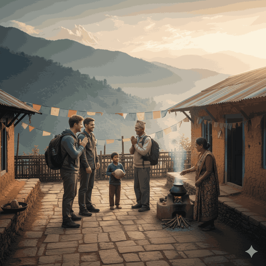 Authentic village life Nepal with welcoming families offering homestay experiences and scenic mountain views