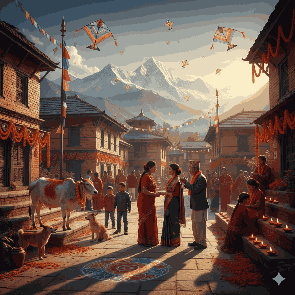Festivals of traditional lifestyle Nepal with vibrant rituals, kite flying, and community celebrations