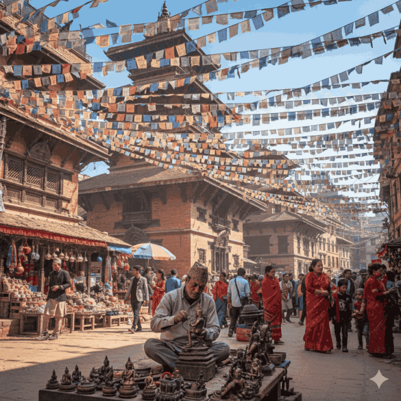 Vibrant Kathmandu street scene reflecting Nepal Living Culture