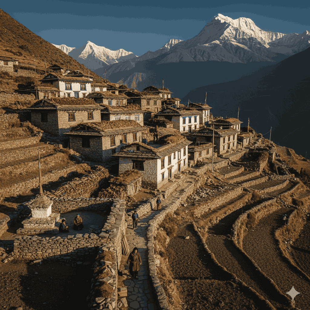 Traditional high-altitude stone villages of Phu and Nar on the Nar Phu Valley trek, Nepal