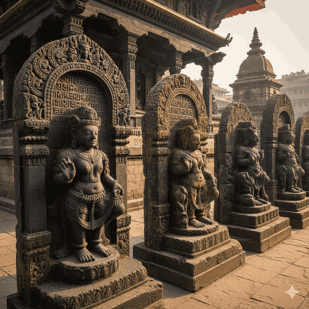 Ancient stone carving culture Nepal visible in Licchavi-era sculptures at Changu Narayan Temple