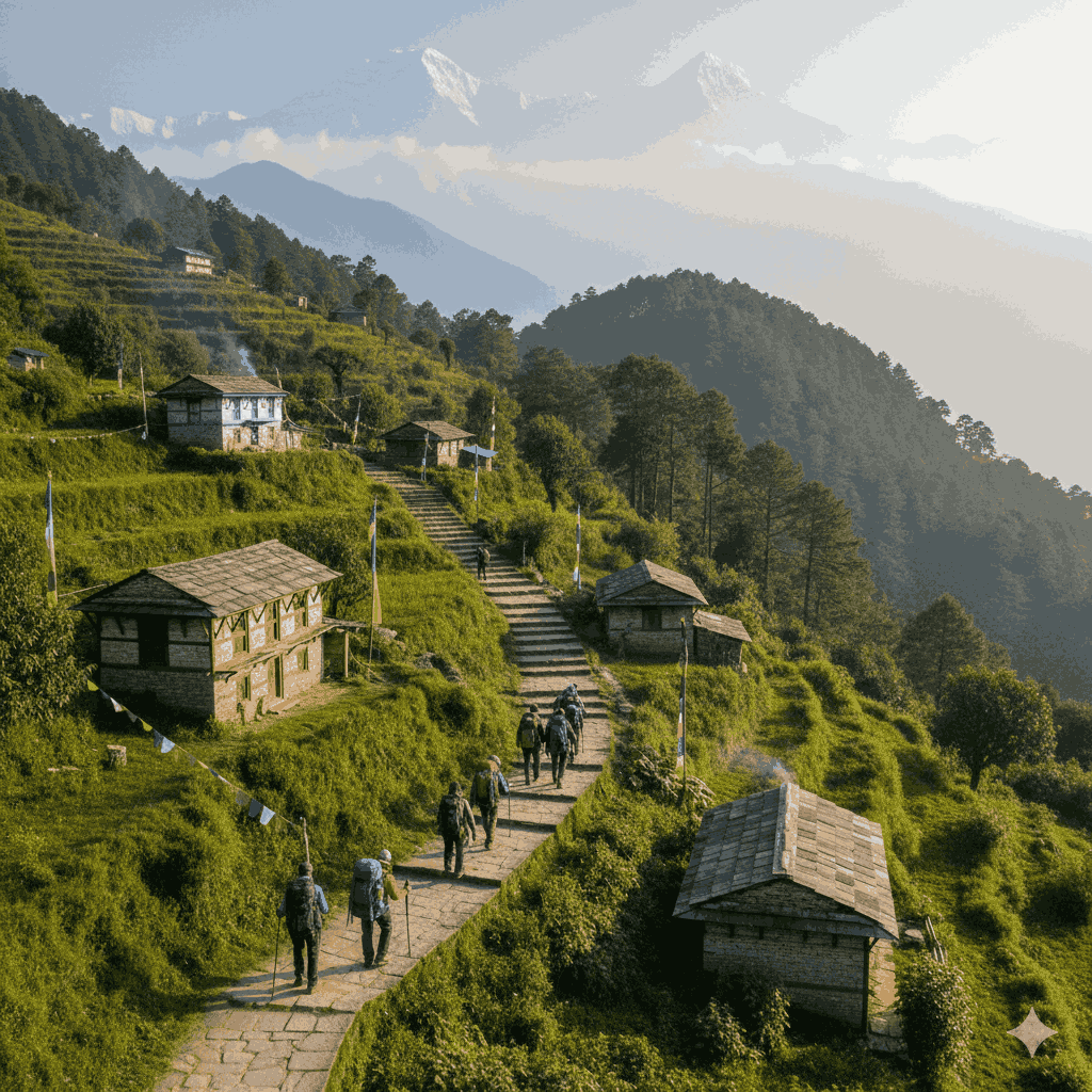 stone steps on the ghorepani trek in Nepal near Ulleri village