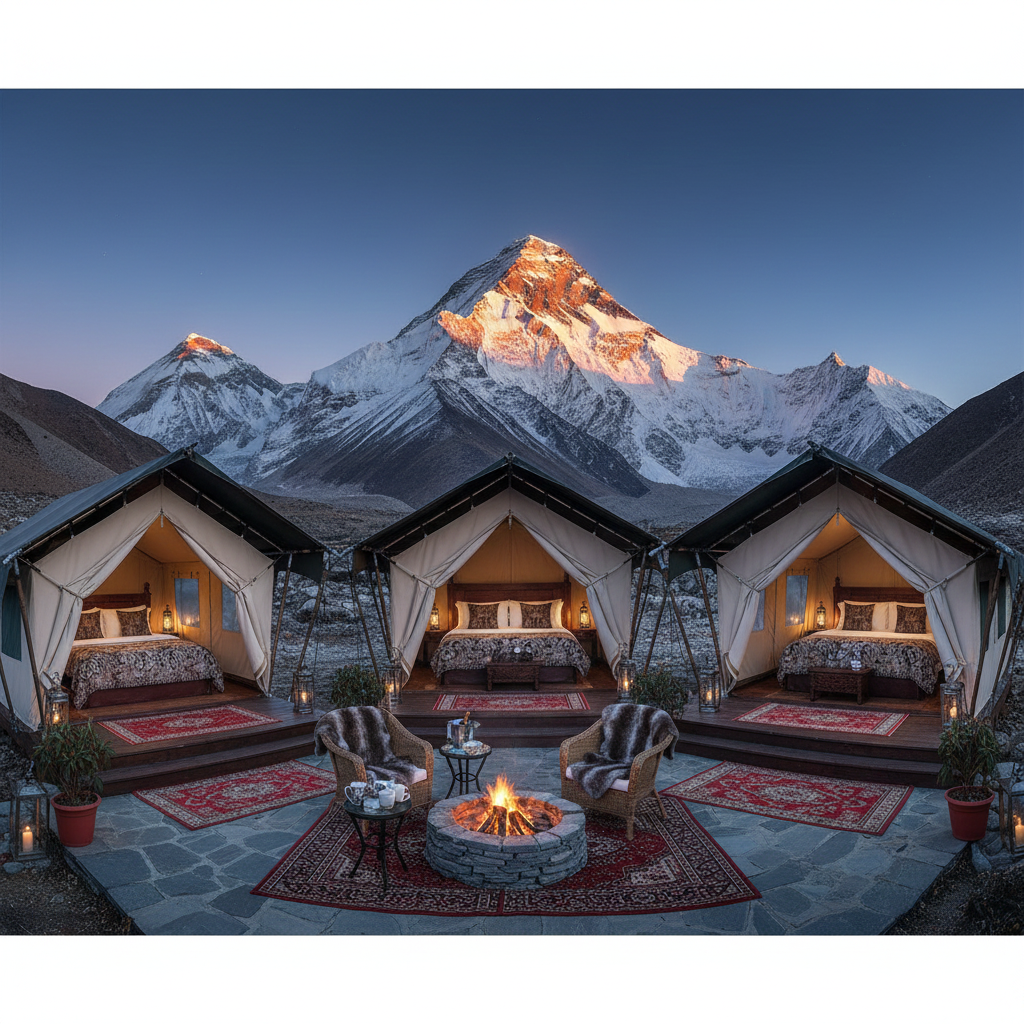 Luxury "glamping" site near Mount Everest, offering spectacular views and premium experience in luxury travel Nepal.