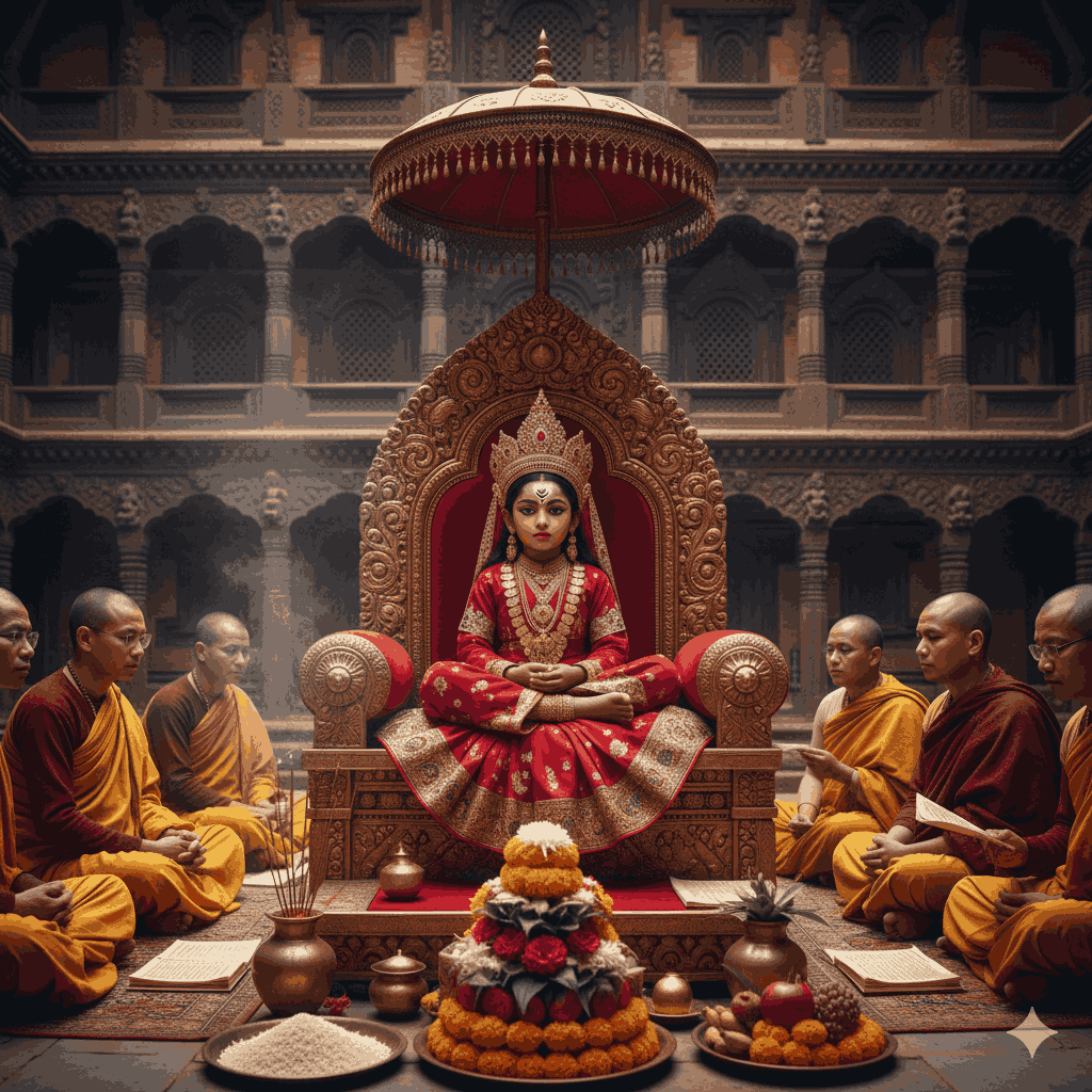 the Goddess Kumari during her sacred selection ritual in Kathmandu.