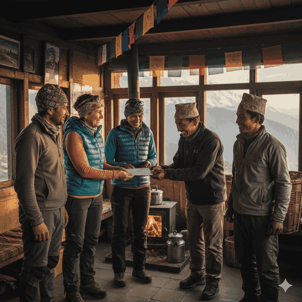 guided trek in Nepal tipping etiquette for guide and porter at trek completion