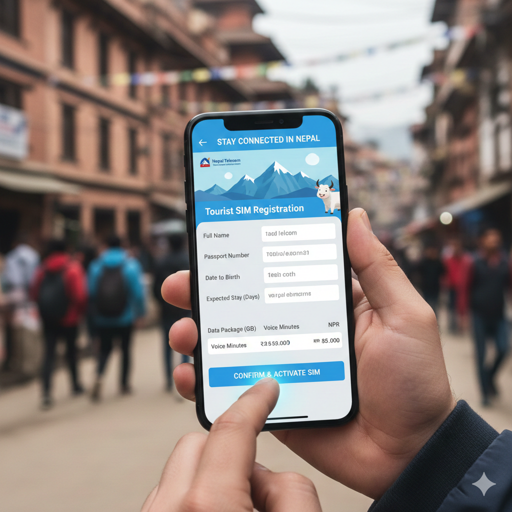 Digital registration process for the best SIM card for tourists in Nepal using a smartphone app