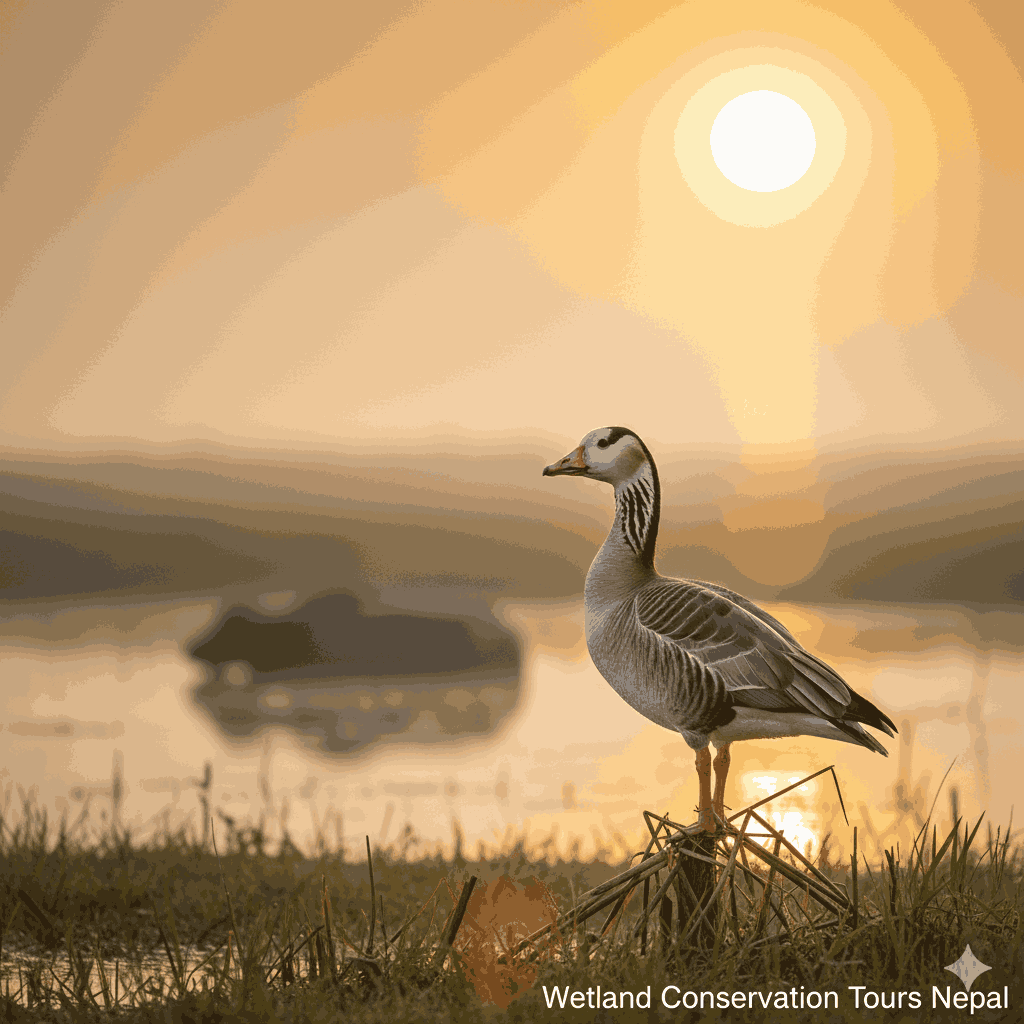 A migratory bird in Koshi Tappu Wildlife Reserve during wildlife conservation tours Nepal, emphasizing birdwatching and wetland preservation.