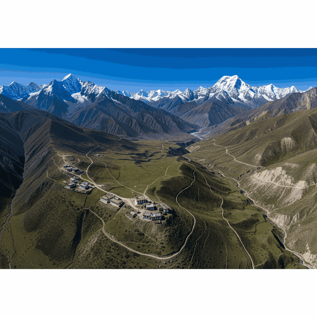 Spectacular aerial view of a remote valley in the Unexplored Himalaya Nepal