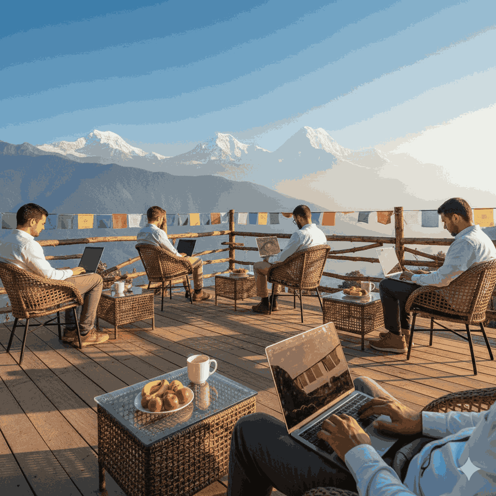 "Nagarkot hill station Nepal offering wellness retreats and mountain views, perfect for remote work