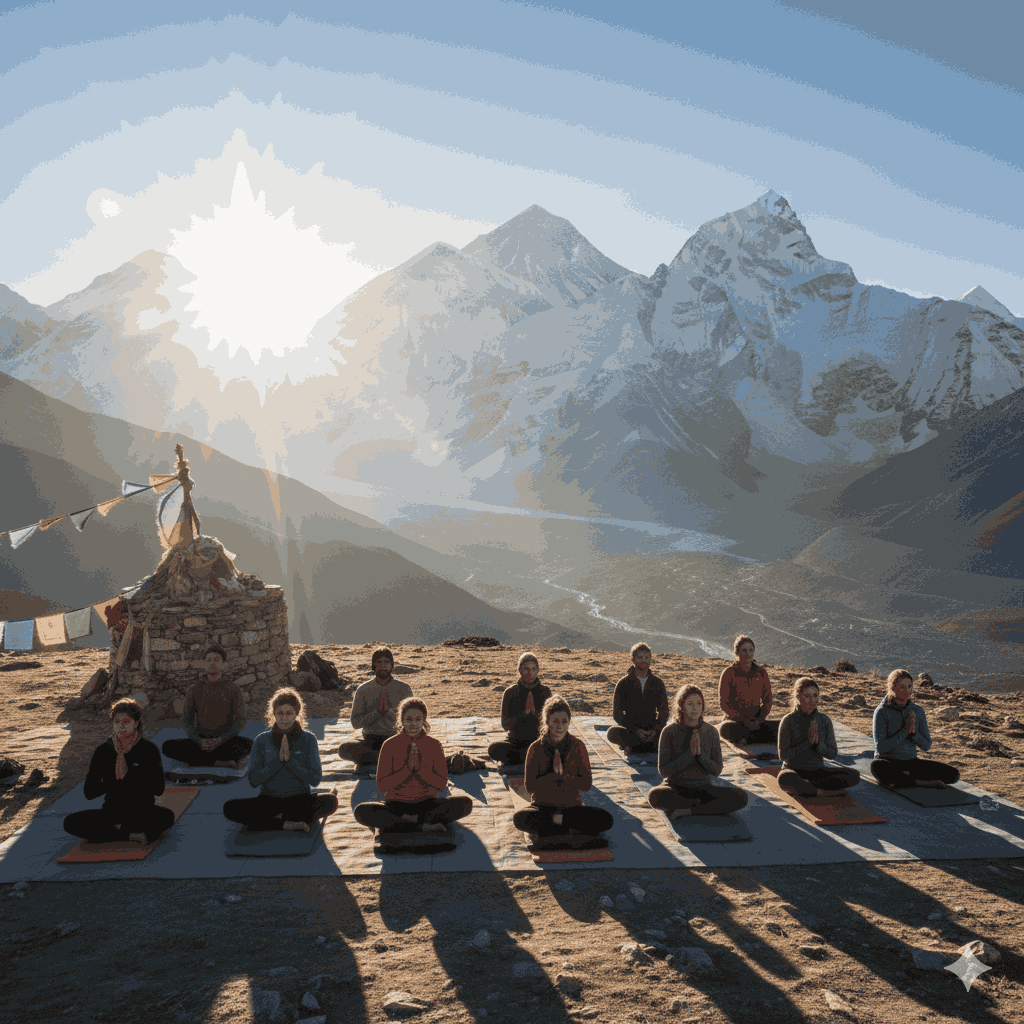 everest yoga trek in nepal with sunrise meditation and Mount Everest view