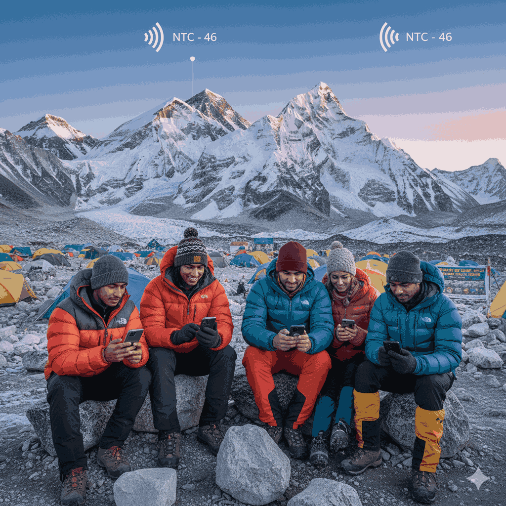 Travelers using their SIM cards at Everest Base Camp, Nepal, highlighting the best SIM card for tourists in Nepal