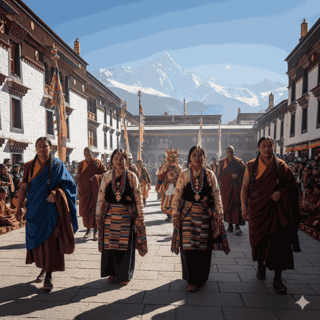 How Losar strengthens community and cultural identity in Nepal ,traditional festival attire and procession celebrating Tibetan New Year