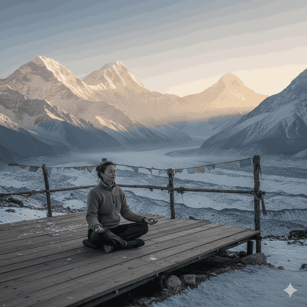 Annapurna sunrise yoga spots at Annapurna Base Camp offering a high altitude spiritual meditation experience