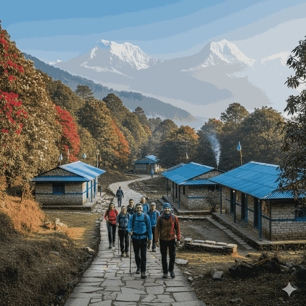 easy trek in Nepal for beginners through rhododendron forests and village trails