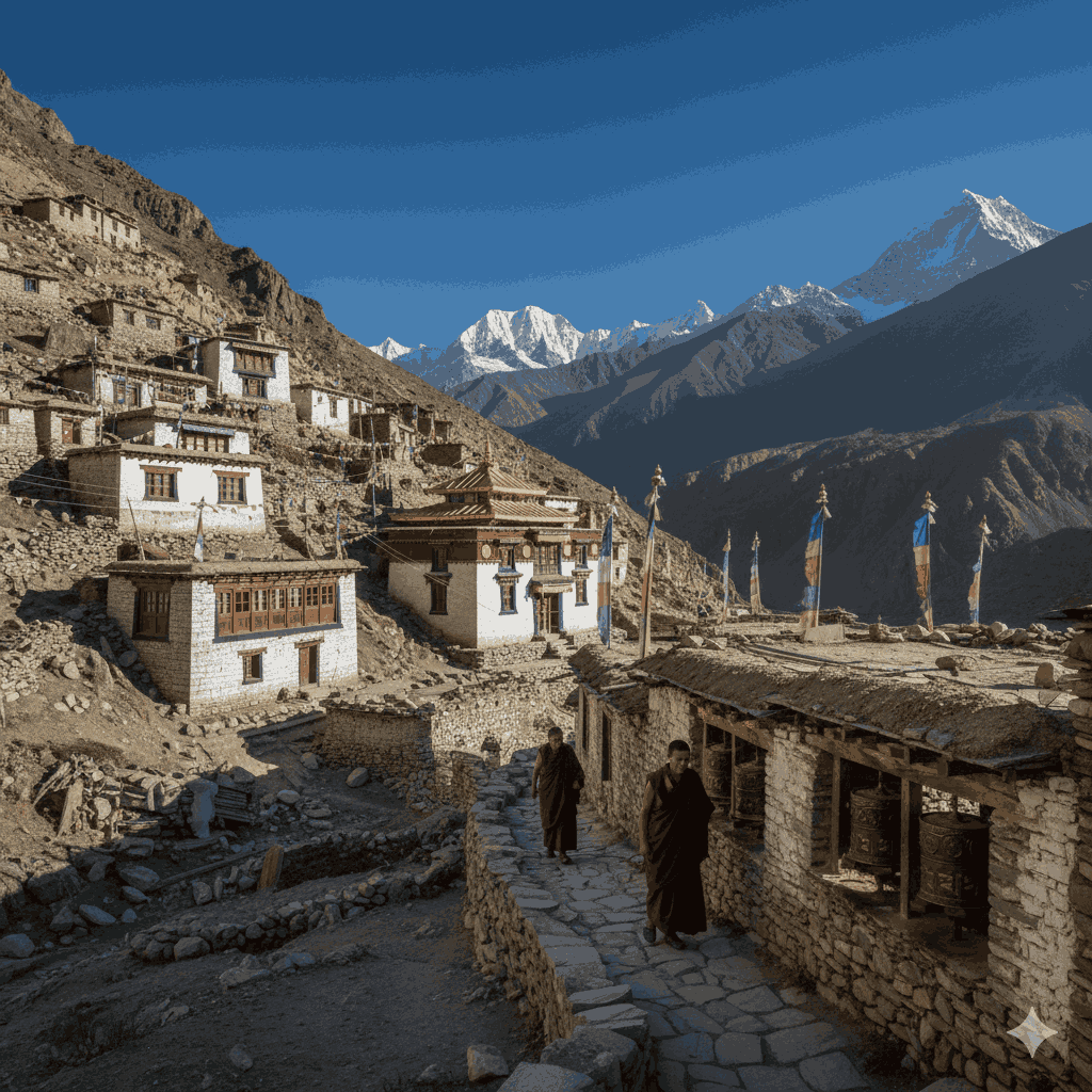 Traditional life and architecture on the Nar Phu Valley Trek in Phu village