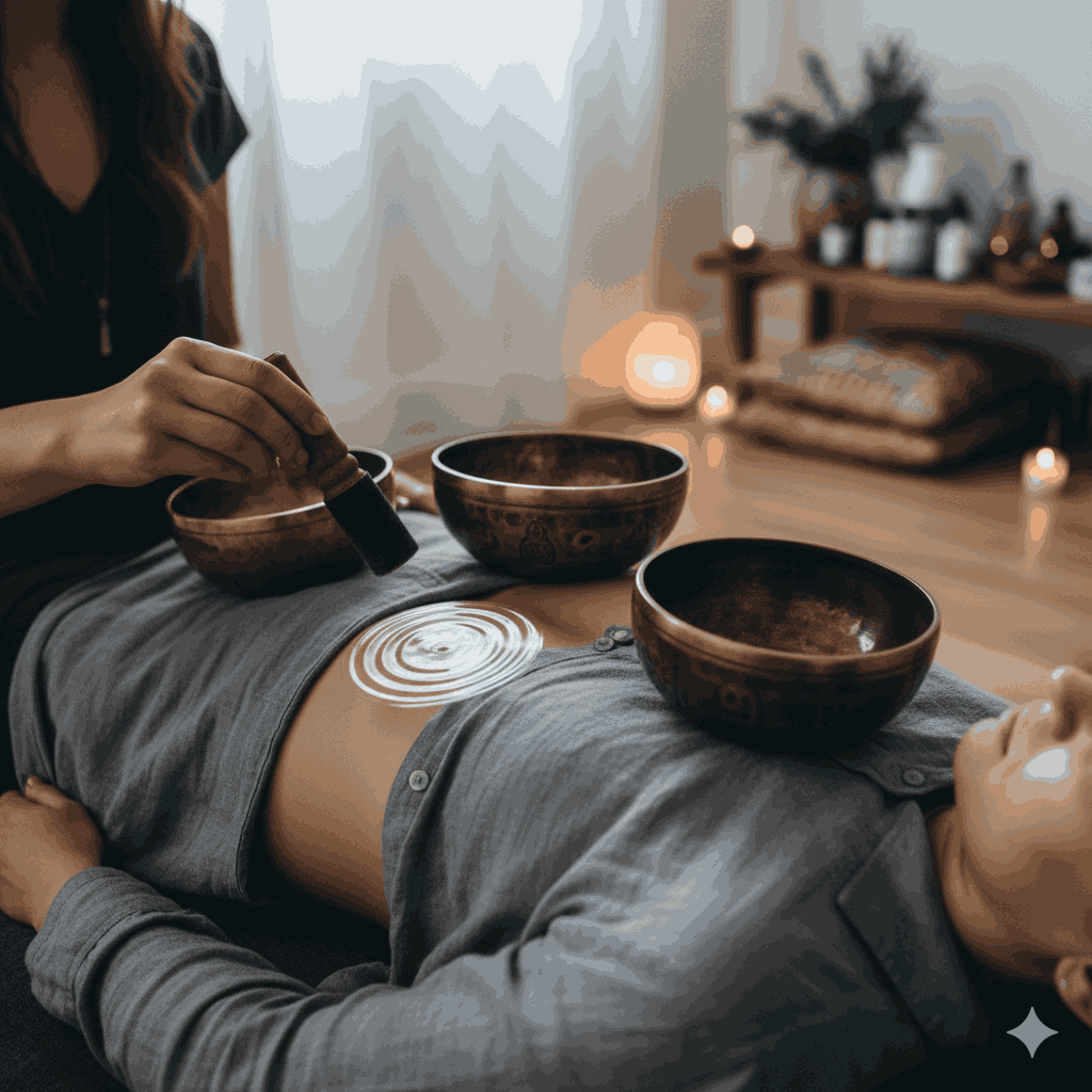 Himalayan sound healing sessions demonstrating vibrational therapy with seven-metal Tibetan singing bowls