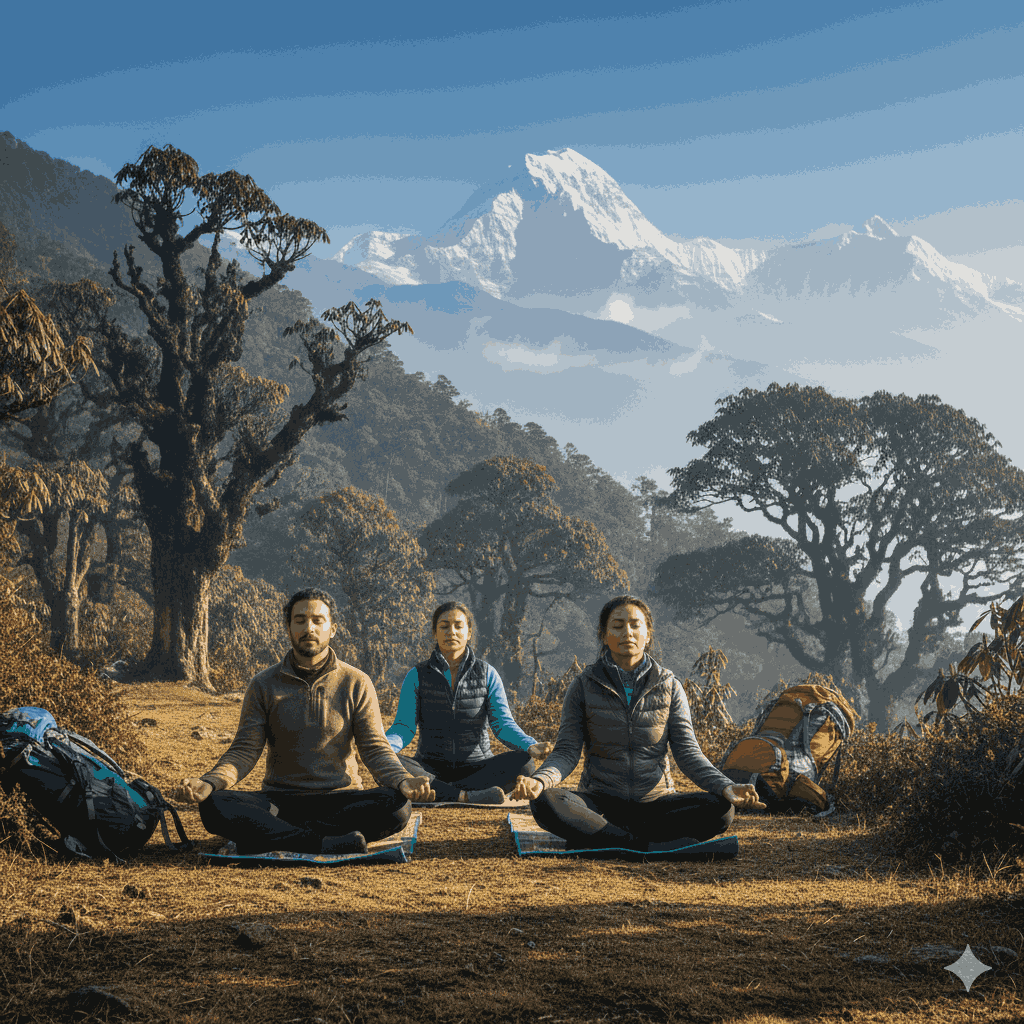 yoga retreat trek in Nepal meditation on Himalayan trekking route