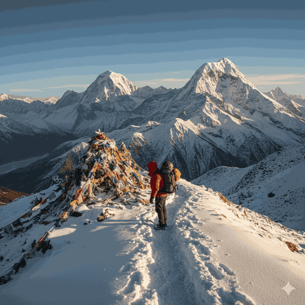 Crossing Kang La Pass during the Nar Phu Valley Trek in Nepal