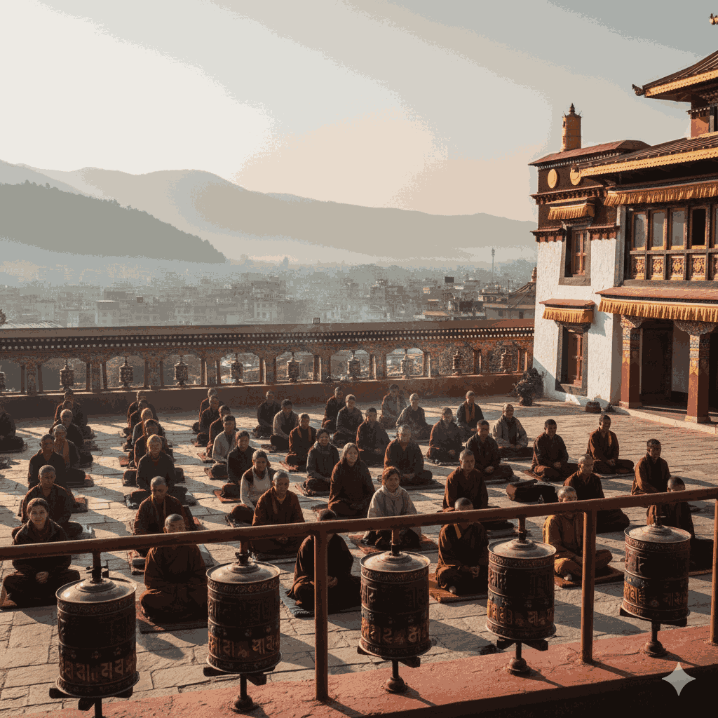 Buddhist monastery meditation retreats at Kopan Monastery providing guided silent meditation in Nepal