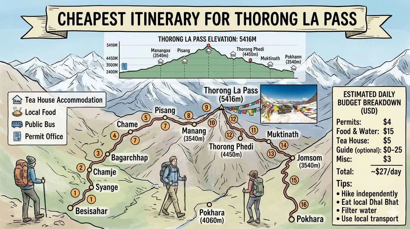 Cheapest Itinerary for Thorong La Pass