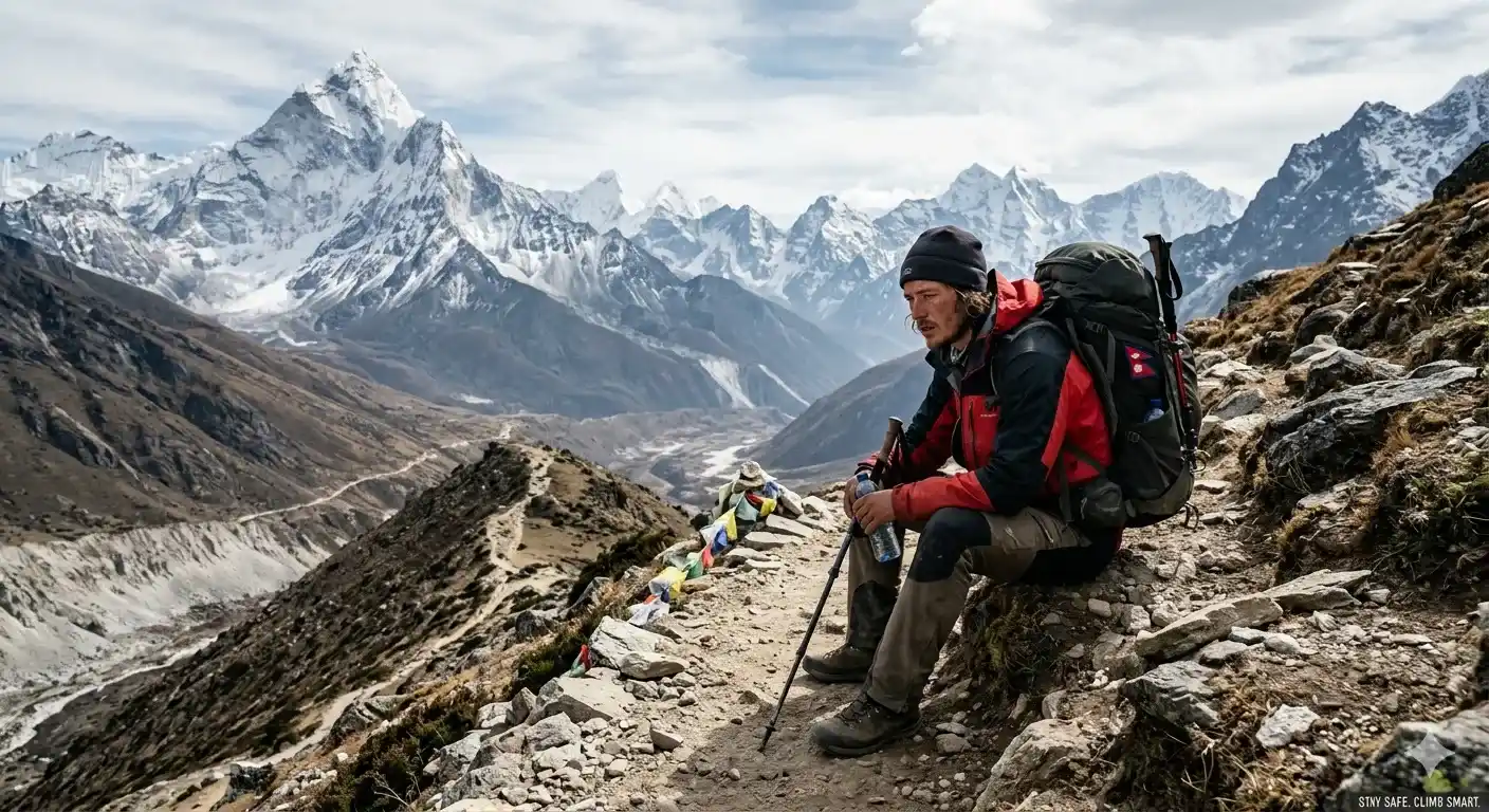 Acute Mountain Sickness in Nepal trekker experiencing altitude sickness in Himalayas