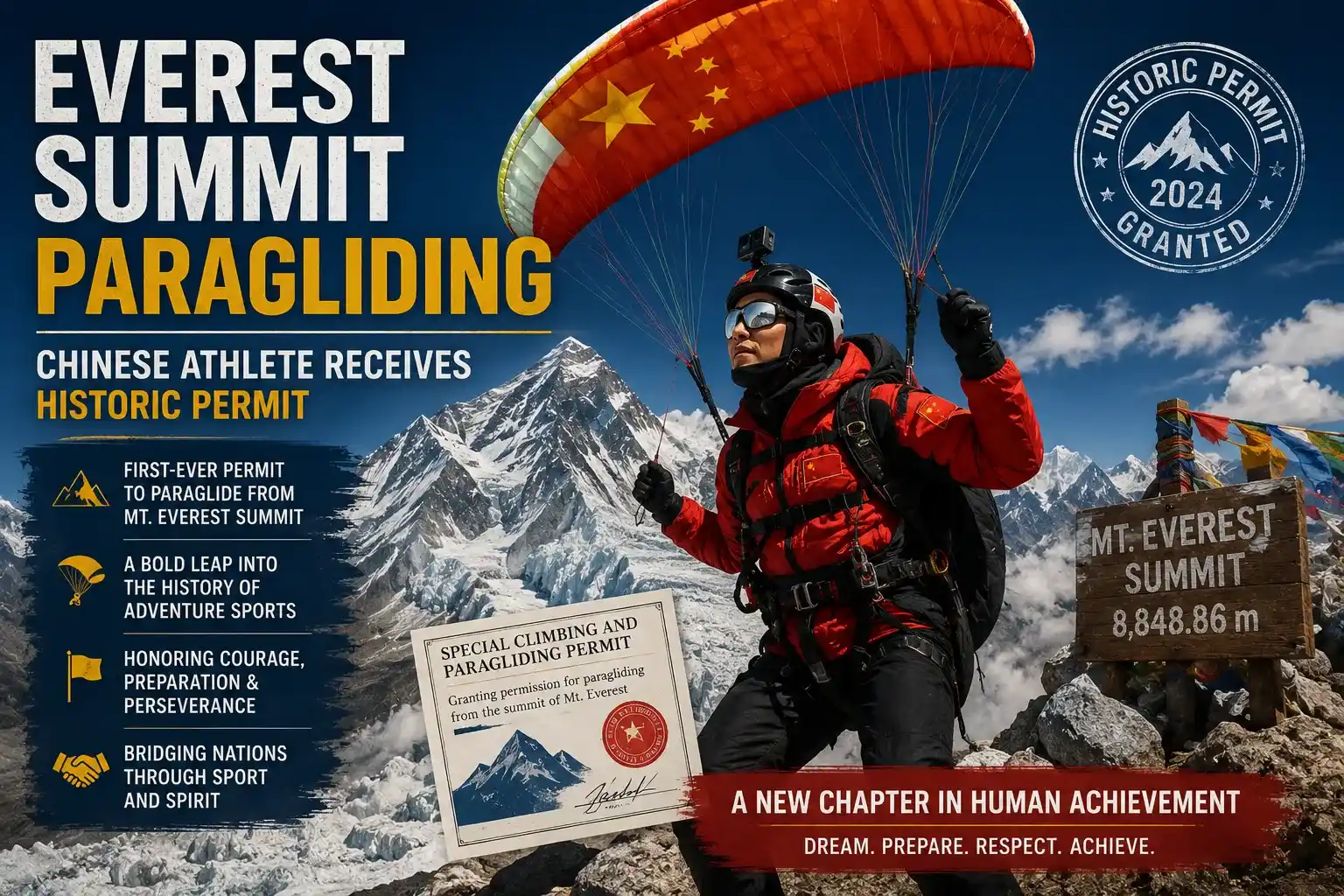 Everest Summit Paragliding: Chinese Athlete Receives Historic Permit