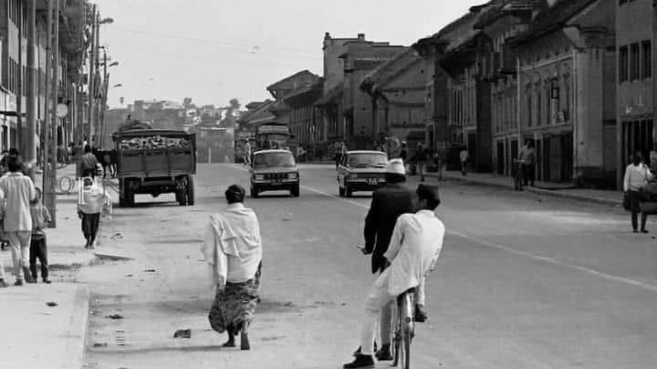 Old black-and-white photo of early Kathmandu streets